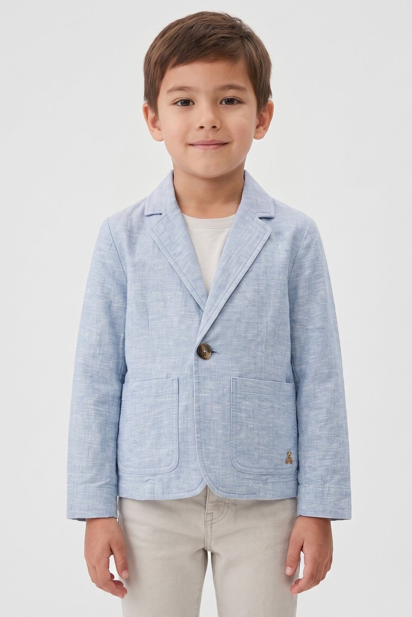 Kids Boy Chambray Jacket Shirt, Light Blue
