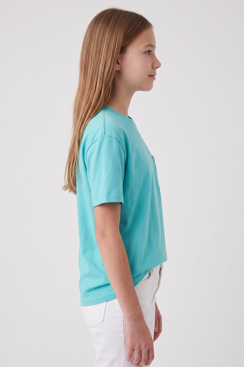 Kids Girl Crew Neck Short Sleeve Solid T-Shirt, Turquoise