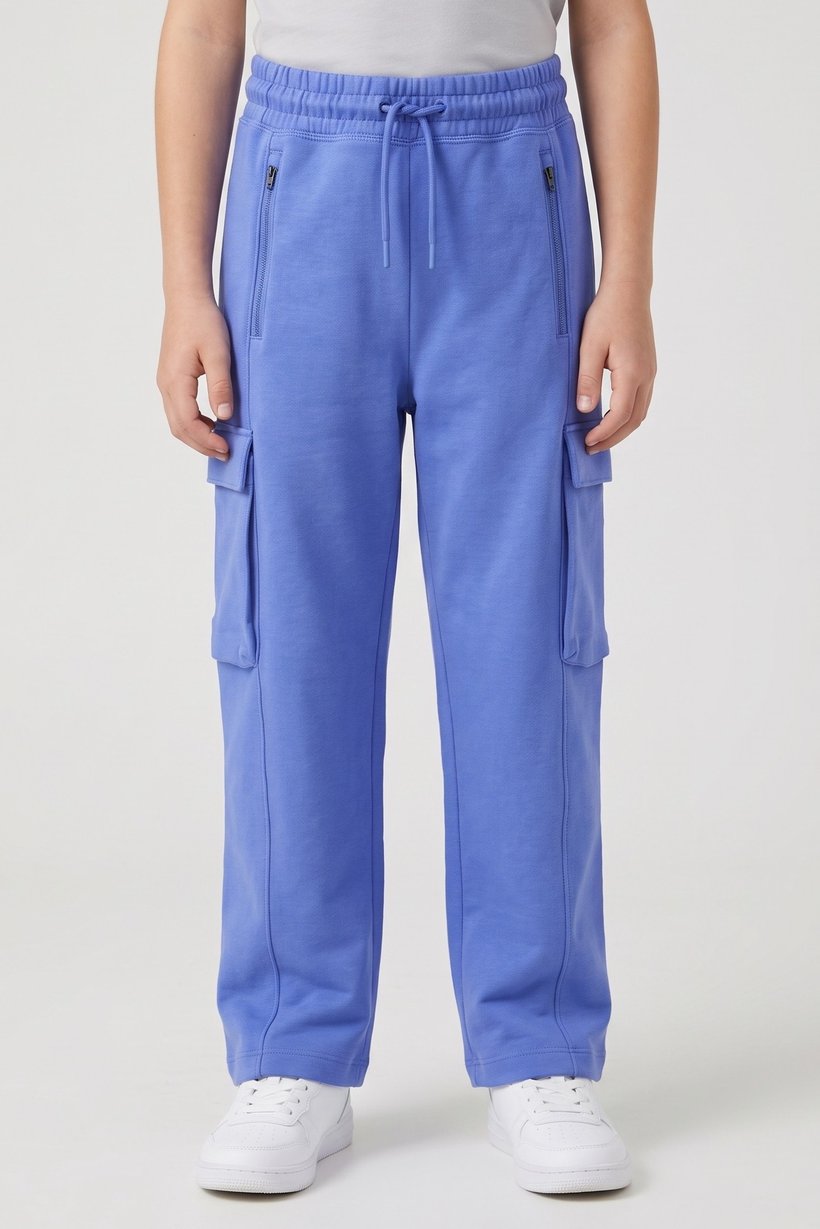 Kids Boy Regular Fit Solid Cargo Pants, Blue