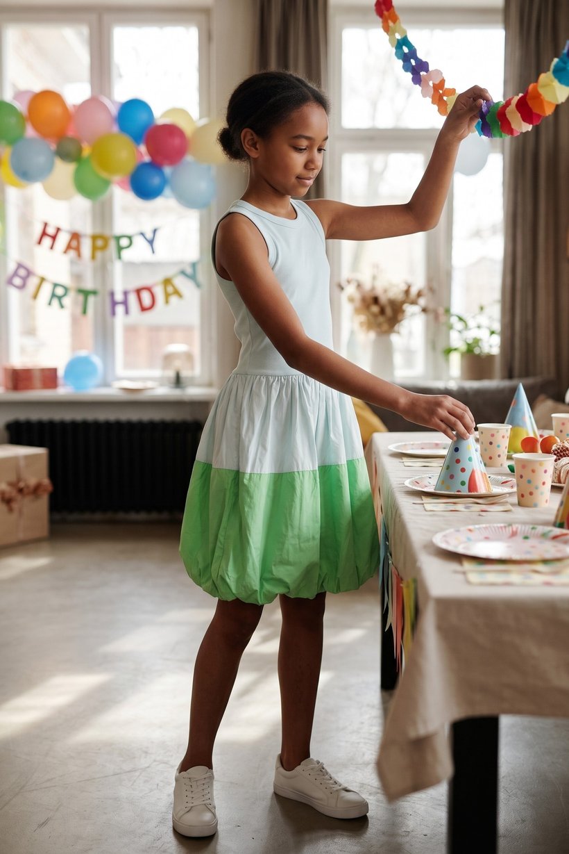Kids Girl Colorblock Bubble Hem Dress, Multicolor