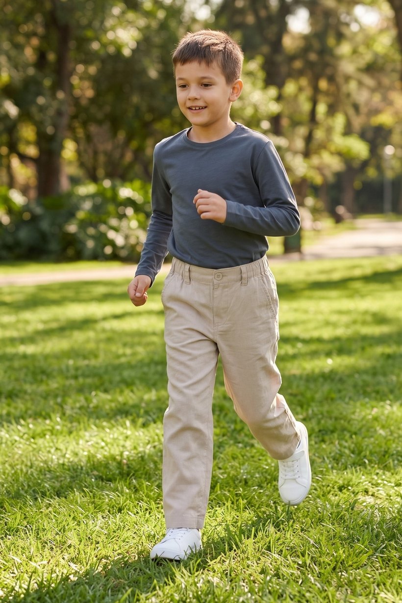 Kids Boy Chambray Pants, Beige