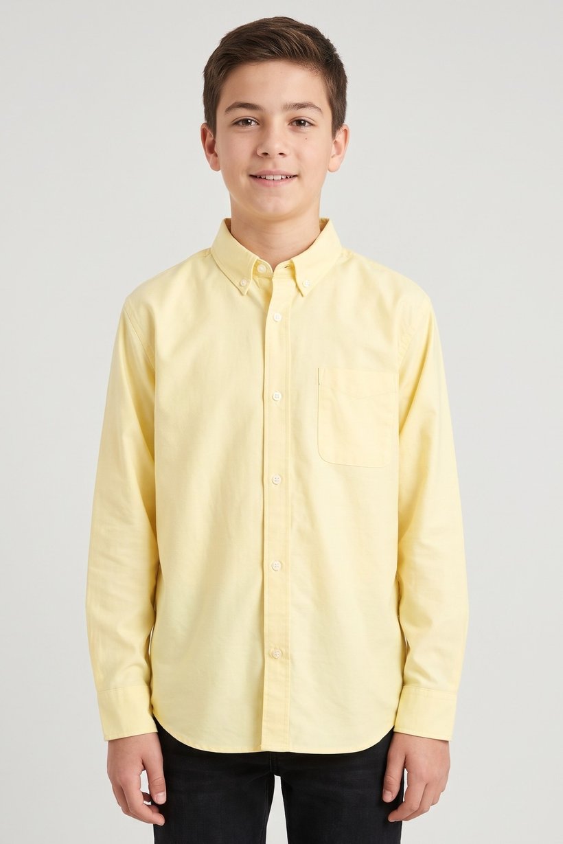 Kids Boy Spread Collar Long Sleeve Solid Casual Shirt, Yellow