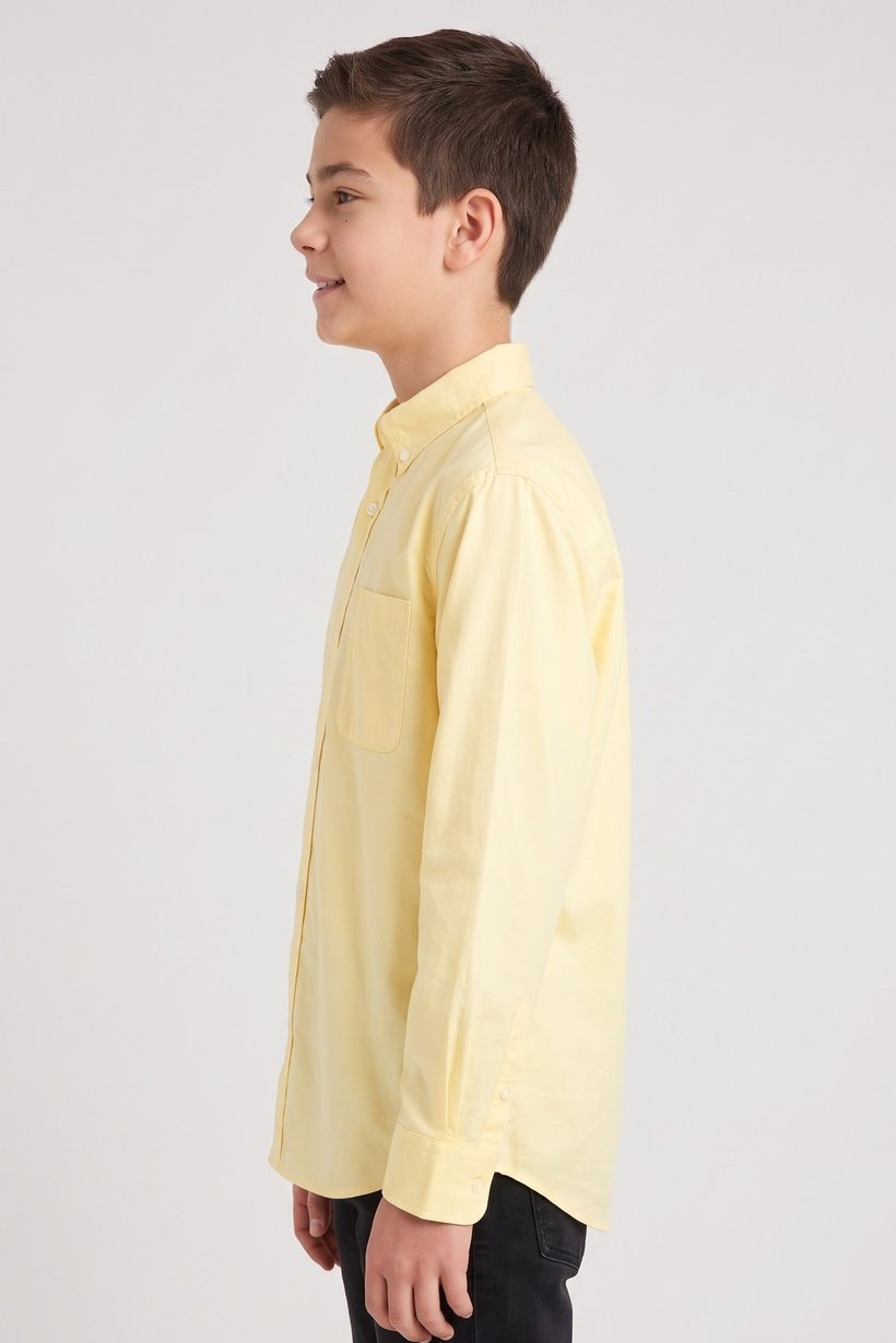 Kids Boy Spread Collar Long Sleeve Solid Casual Shirt, Yellow