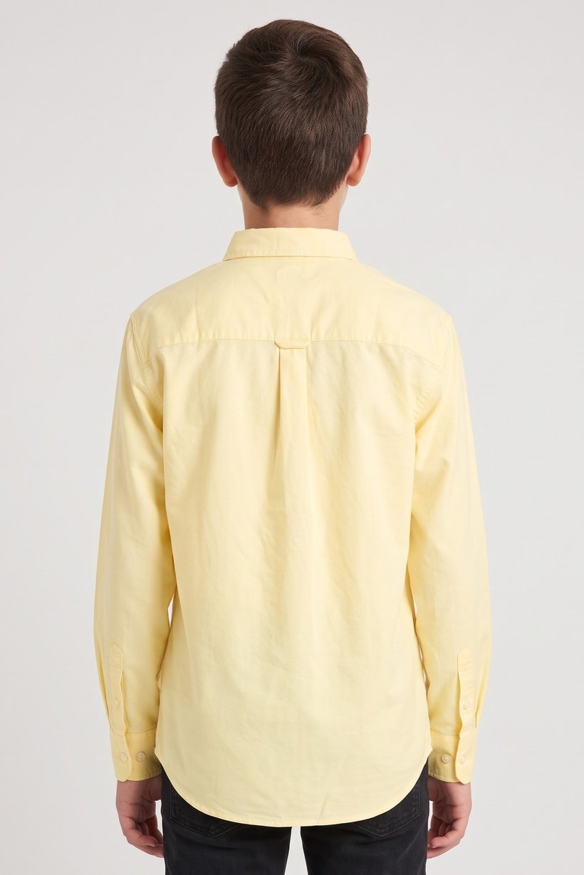 Kids Boy Spread Collar Long Sleeve Solid Casual Shirt, Yellow