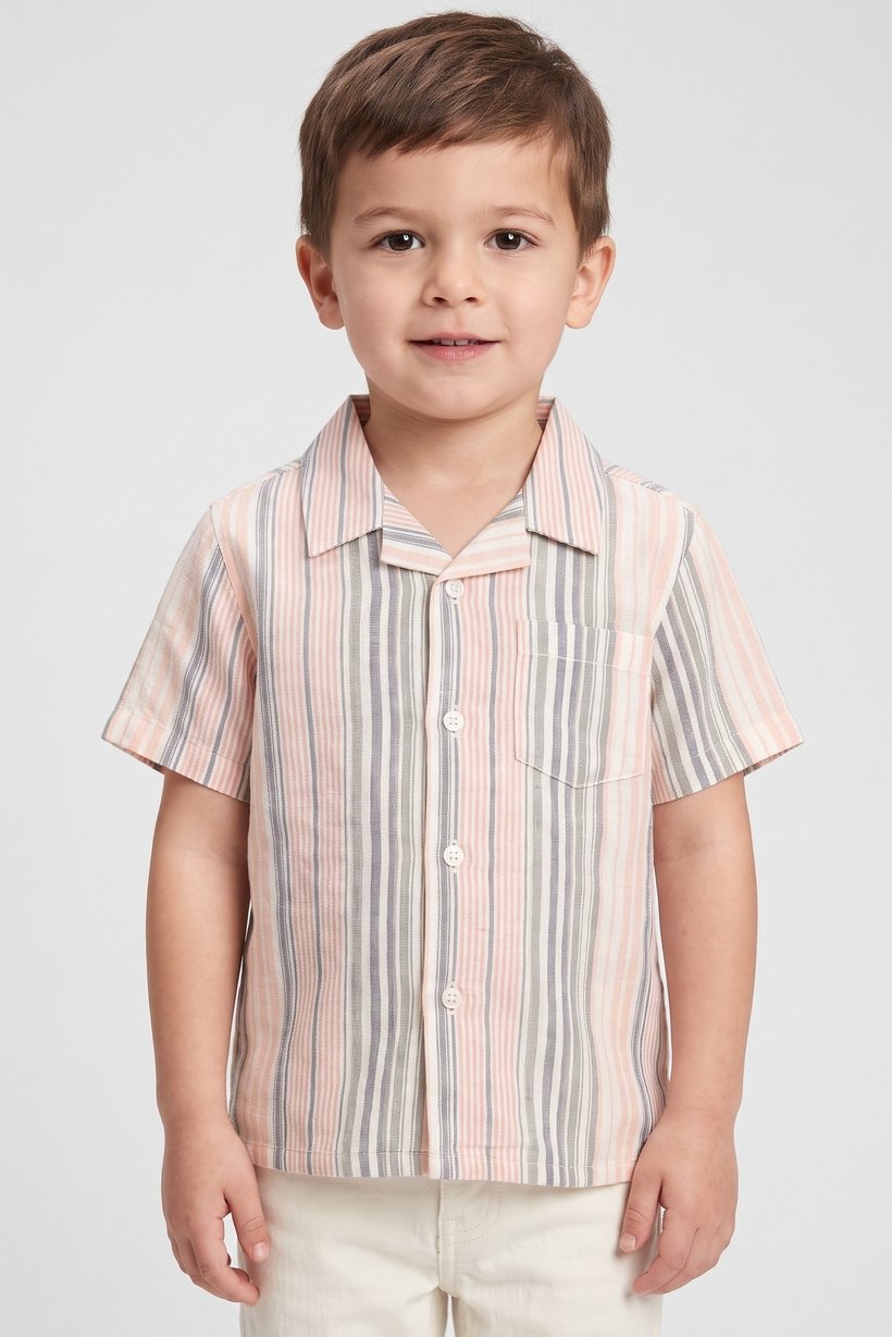 Toddlers Boy Stripe Short Sleeve Shirt, Multicolor
