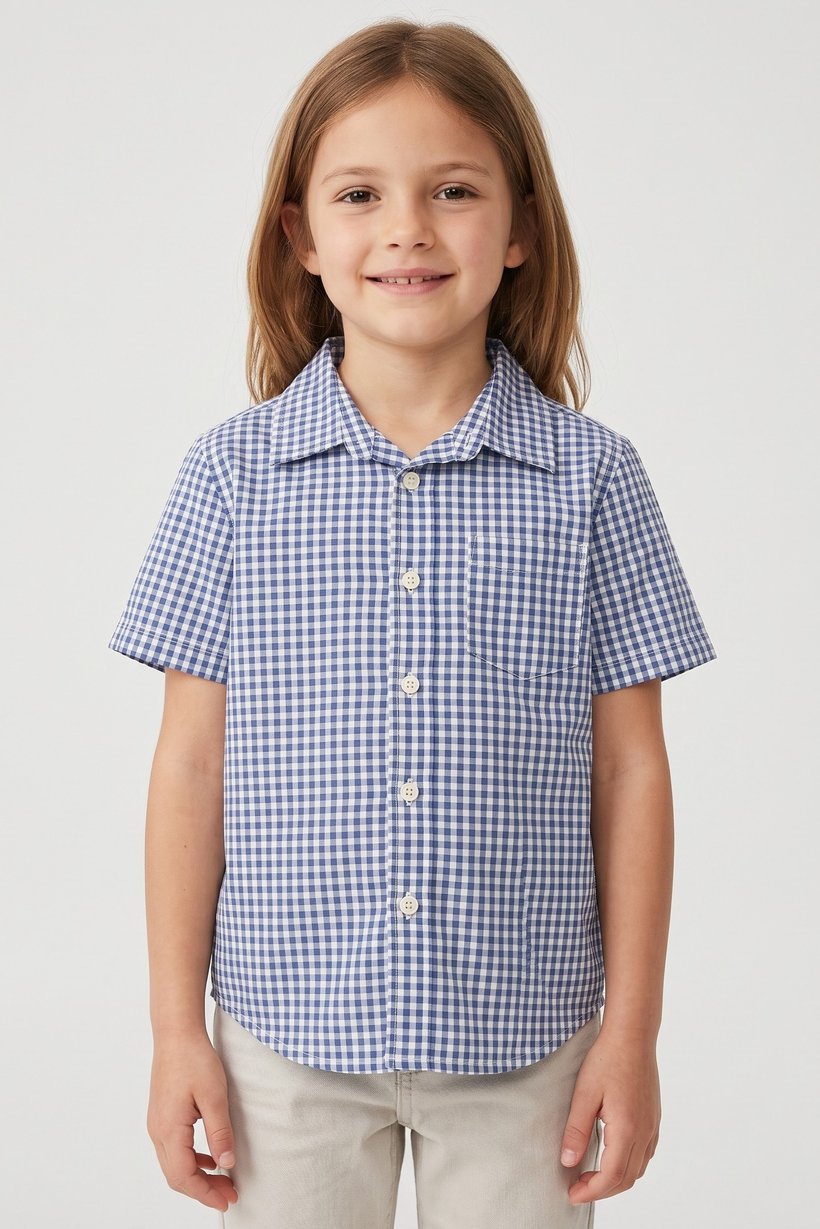 Toddlers Girl Checkered Short Sleeve Shirt, Multicolor