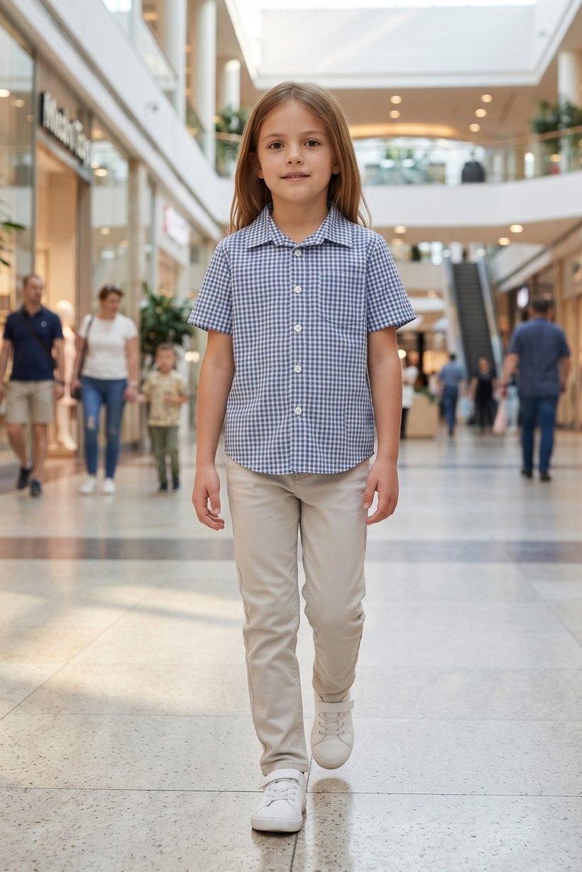 Toddlers Girl Checkered Short Sleeve Shirt, Multicolor