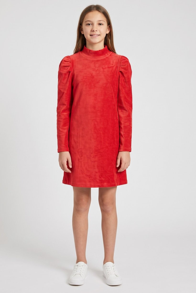 Kids Girl Ribbed Corduroy Dress, Red