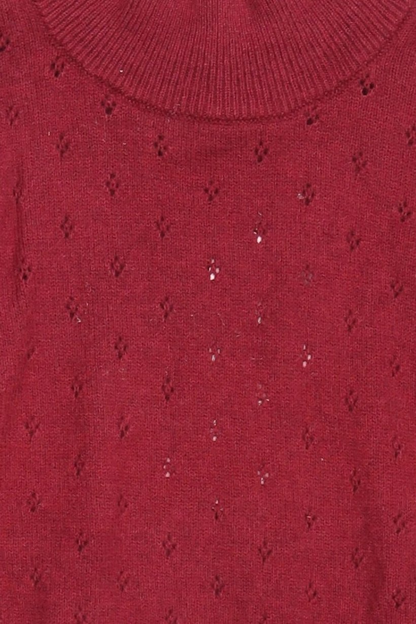 Toddlers Girl Textured Long Sweater, Dark Red