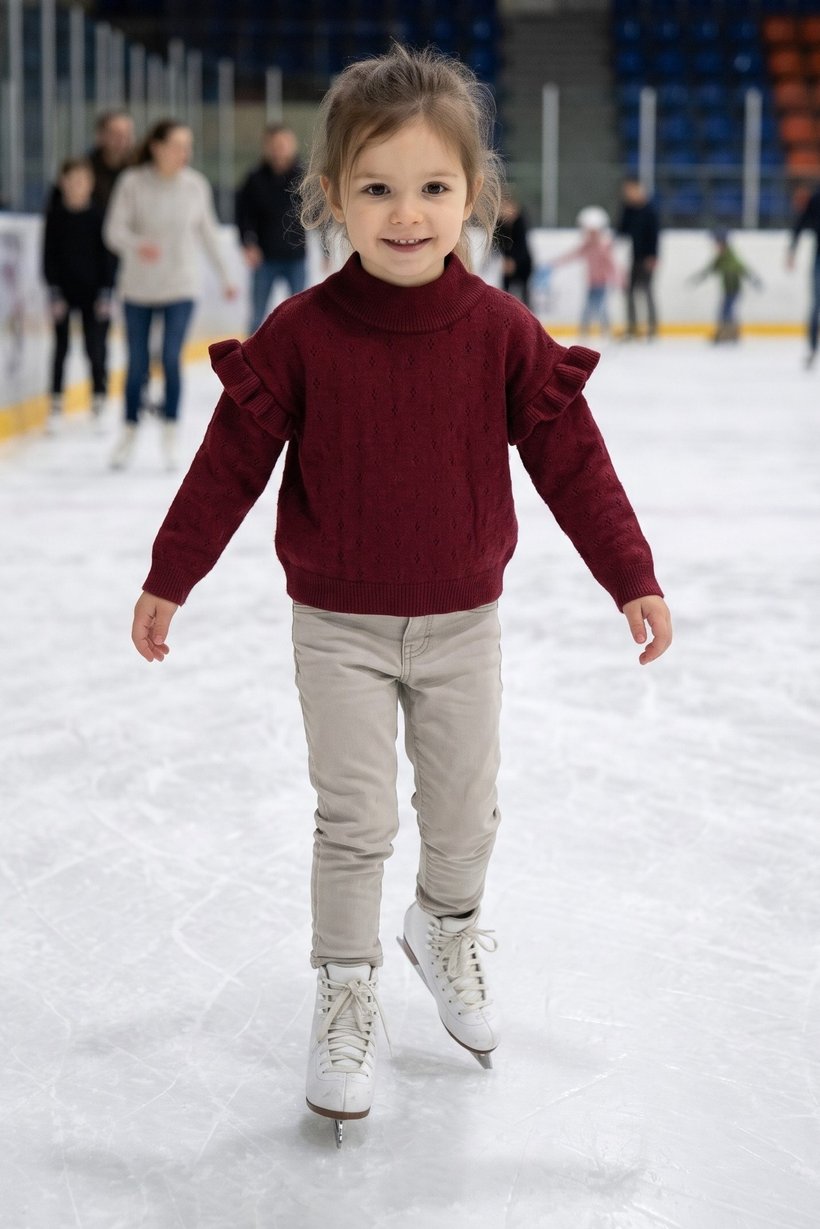 Toddlers Girl Textured Long Sweater, Dark Red