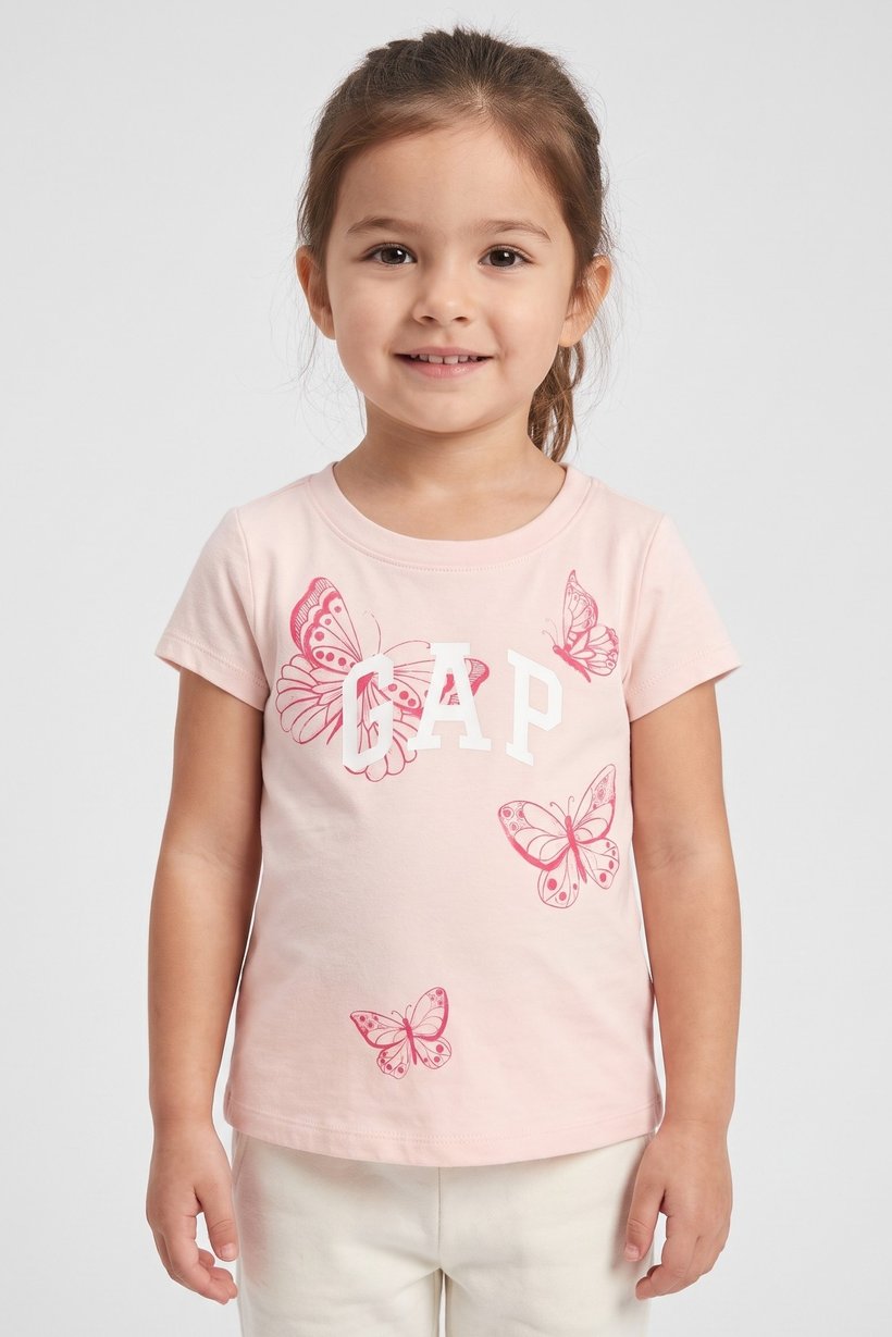 Toddlers Girl Short Sleeve Graphic Print Top, Multicolor