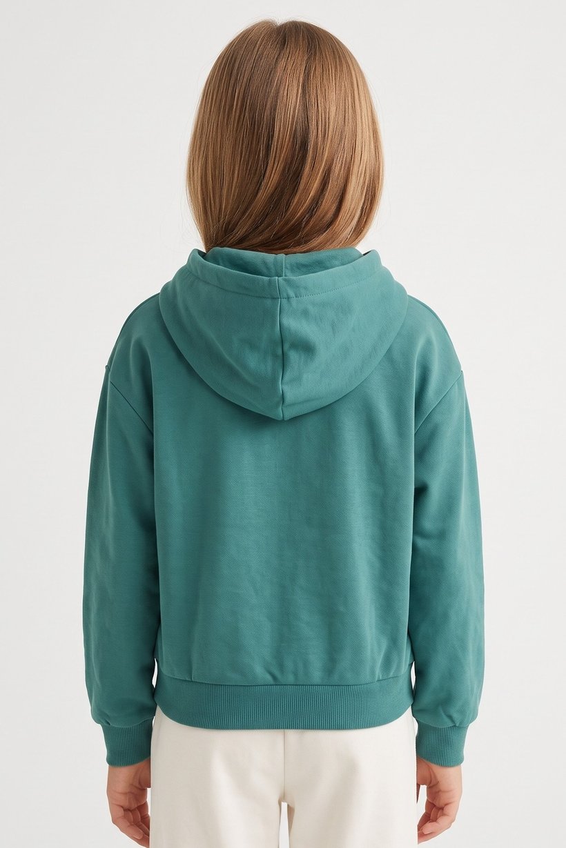 Kids Girl Graphic Print Long Sleeve Hoodie, Green