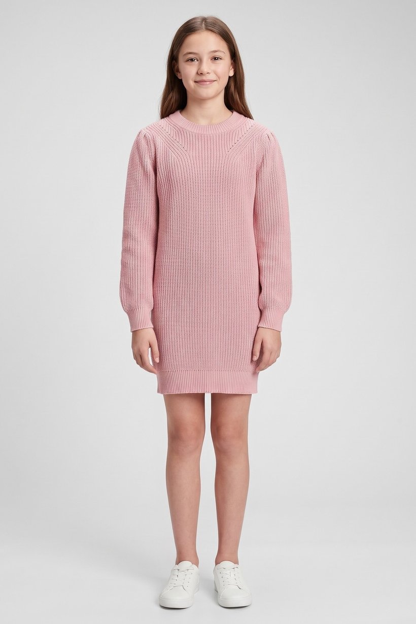 Kids Girl Textured Sweater Dress, Pink
