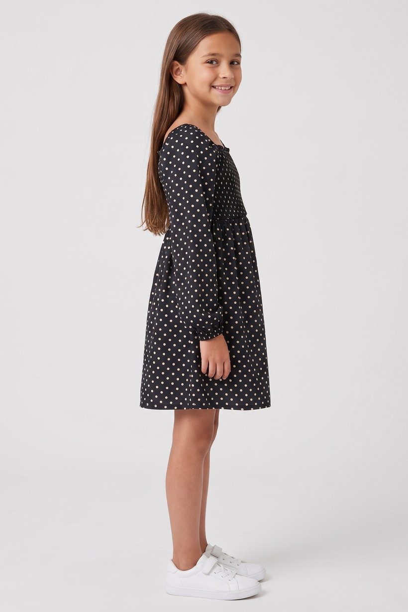 Kids Girl Long Sleeve Polka Dots Dress, Multicolor