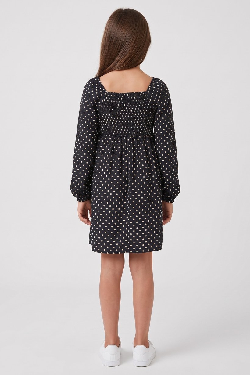 Kids Girl Long Sleeve Polka Dots Dress, Multicolor