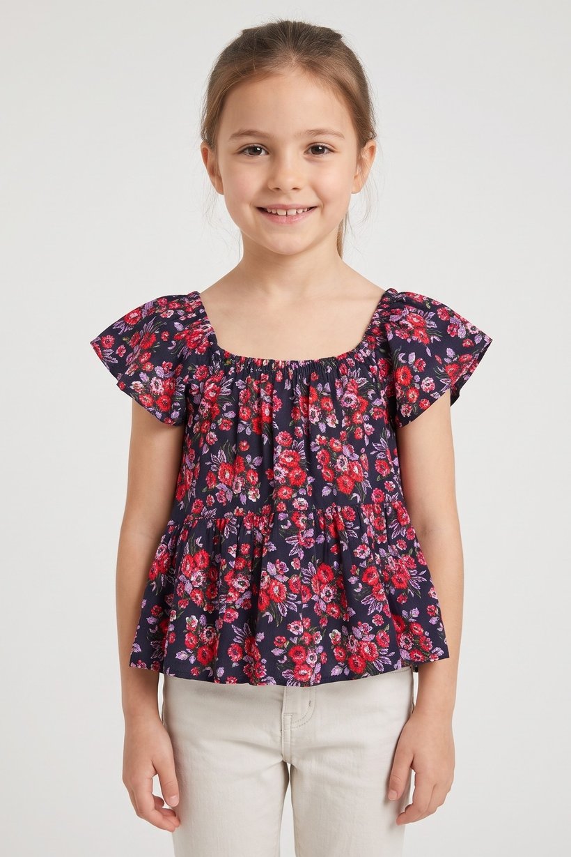 Kids Girl Ruffle Sleeve Floral Print Top, Multicolor