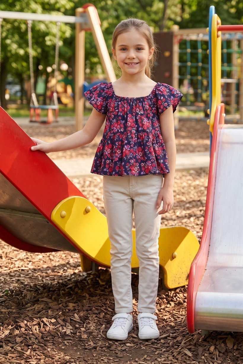 Kids Girl Ruffle Sleeve Floral Print Top, Multicolor