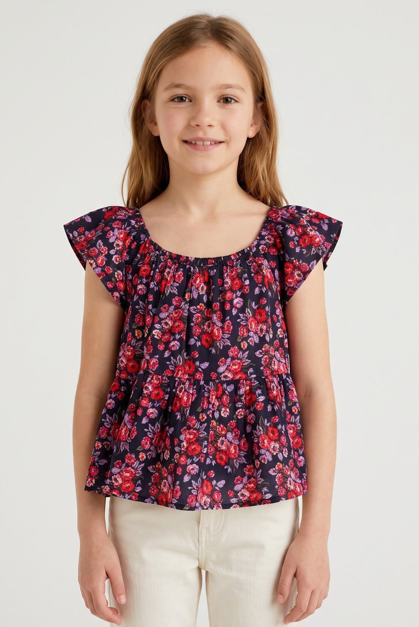 Kids Girl Floral Print Sleeve Less Top, Multicolor
