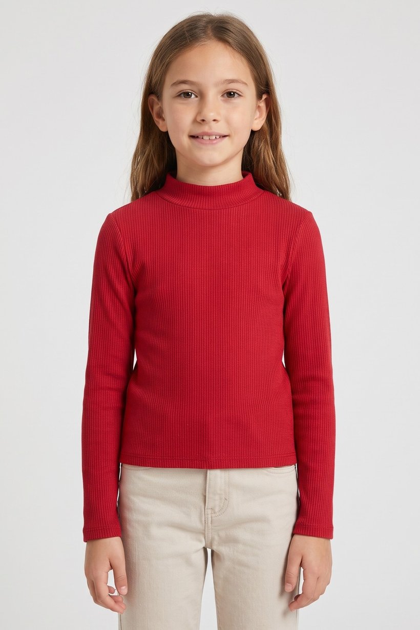 Kids Girl Mock Neck Long Sleeve Top, Red