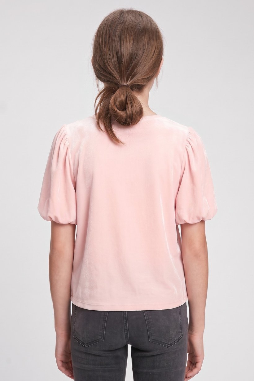 Kids Girl Textured Balloon Sleeve Top, Pale Pink