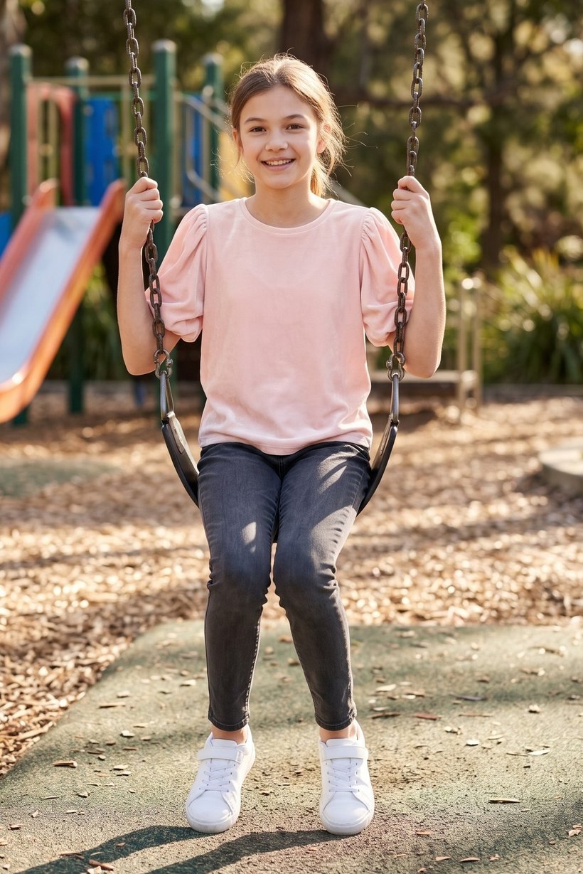 Kids Girl Textured Balloon Sleeve Top, Pale Pink