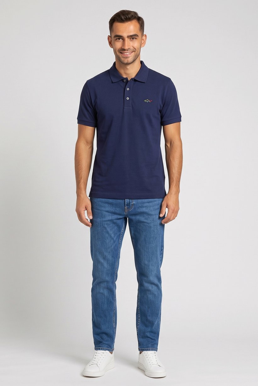 Men Regular Fit Short Sleeves Plain Polo Shirt, Dark Navy