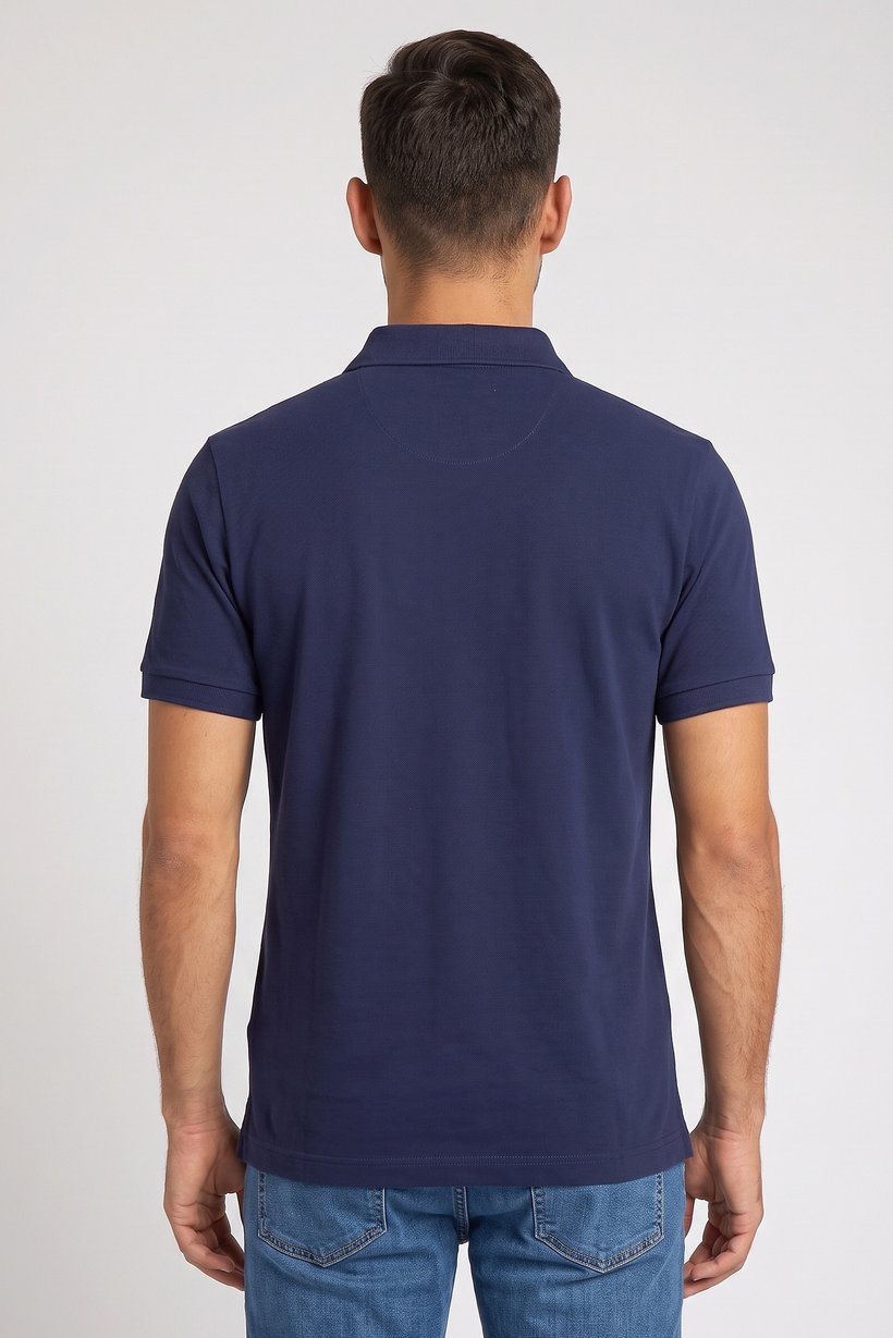 Men Regular Fit Short Sleeves Plain Polo Shirt, Dark Navy