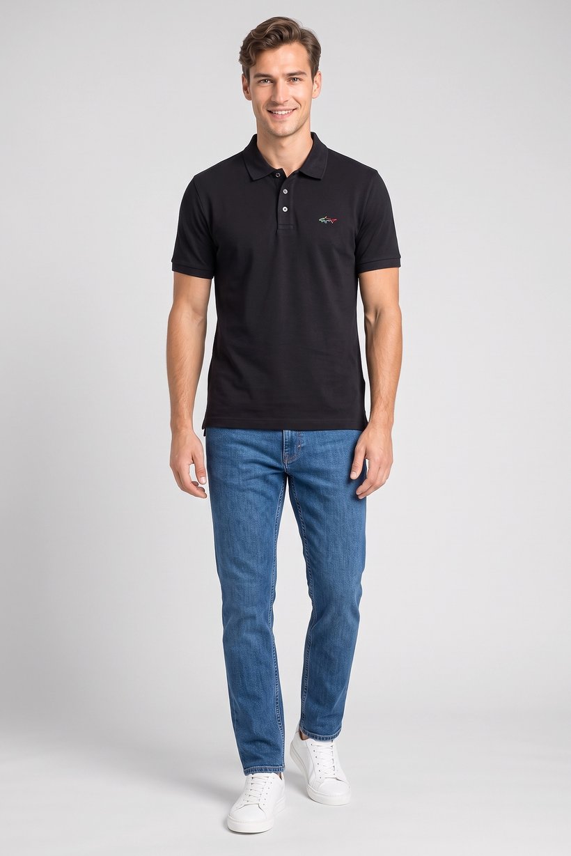Men Regular Fit Short Sleeve Embroidered Logo Polo Shirt, Black