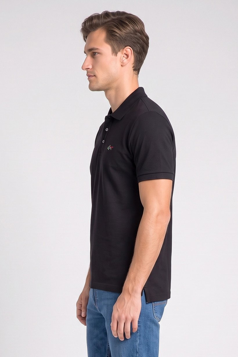 Men Regular Fit Short Sleeve Embroidered Logo Polo Shirt, Black