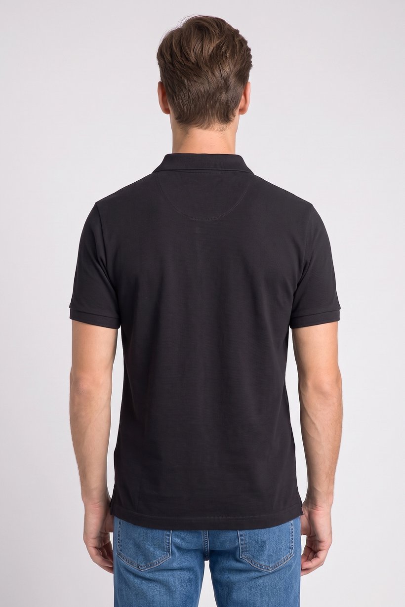 Men Regular Fit Short Sleeve Embroidered Logo Polo Shirt, Black
