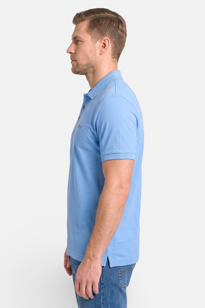Men Regular Fit Short Sleeve Embroidered Logo Polo Shirt, Light Blue