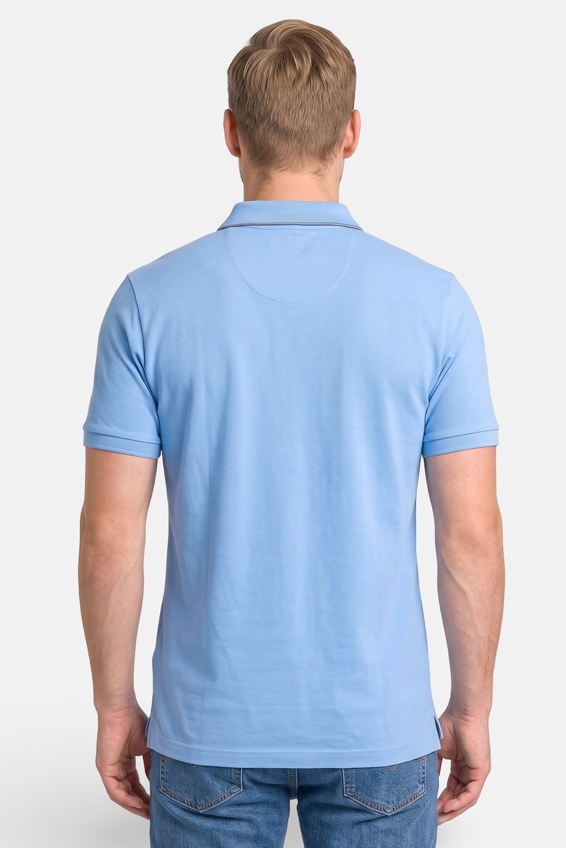 Men Regular Fit Short Sleeve Embroidered Logo Polo Shirt, Light Blue