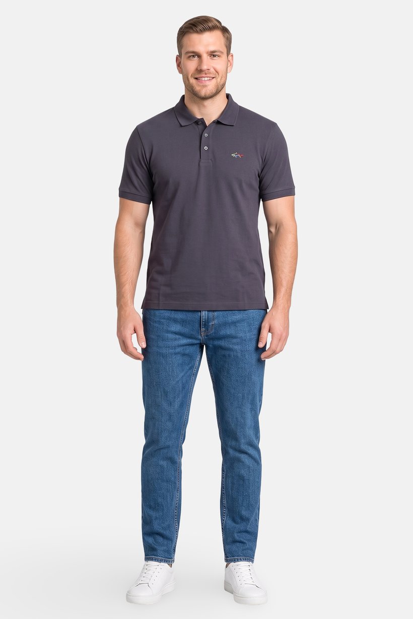 Men Regular Fit Short Sleeve Plain Polo Shirt, Grey