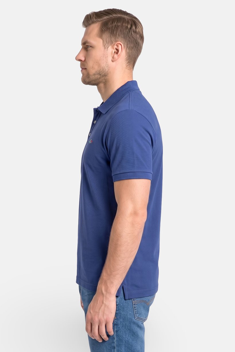 Men Regular Fit Short Sleeve Embroidered Logo Polo Shirt, Navy Blue