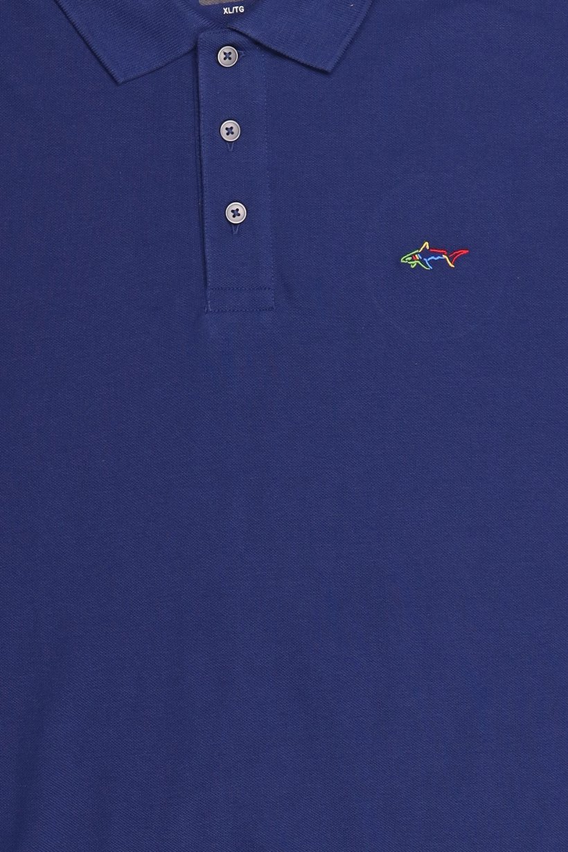 Men Regular Fit Short Sleeve Embroidered Logo Polo Shirt, Navy Blue