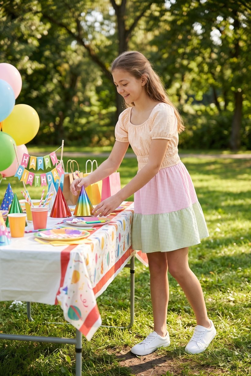 Kids Girl Checkered Short Sleeve Dress, Multicolor