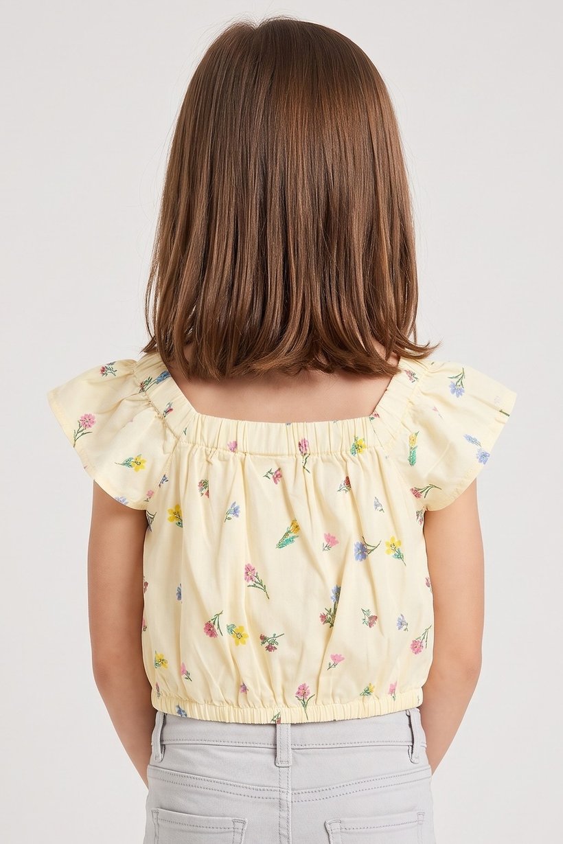 Kids Girl Allover Print Short Sleeve Crop Top, Multicolor