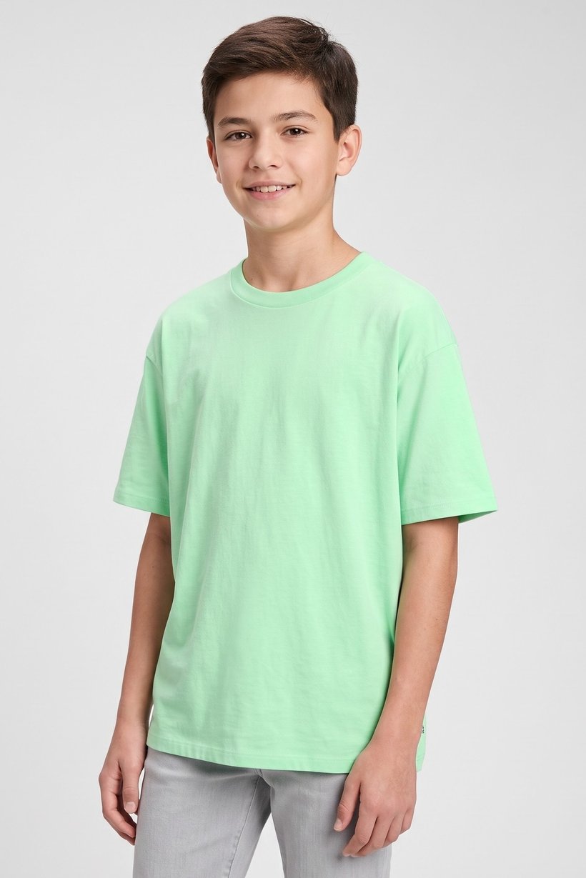 Kids Boy Crew Neck Short Sleeve Plain T-Shirt, Neon Green