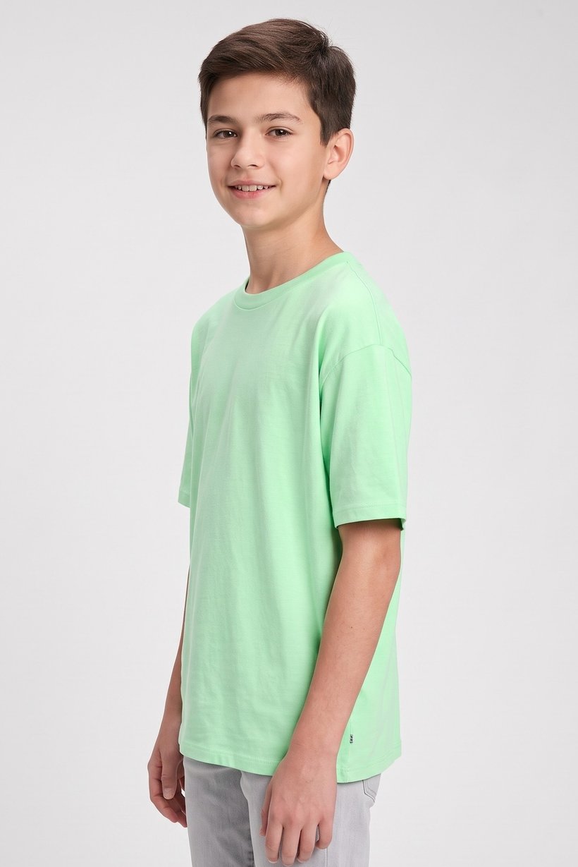 Kids Boy Crew Neck Short Sleeve Plain T-Shirt, Neon Green