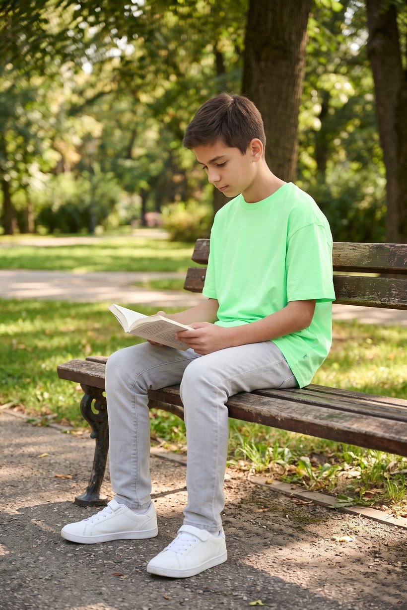 Kids Boy Crew Neck Short Sleeve Plain T-Shirt, Neon Green