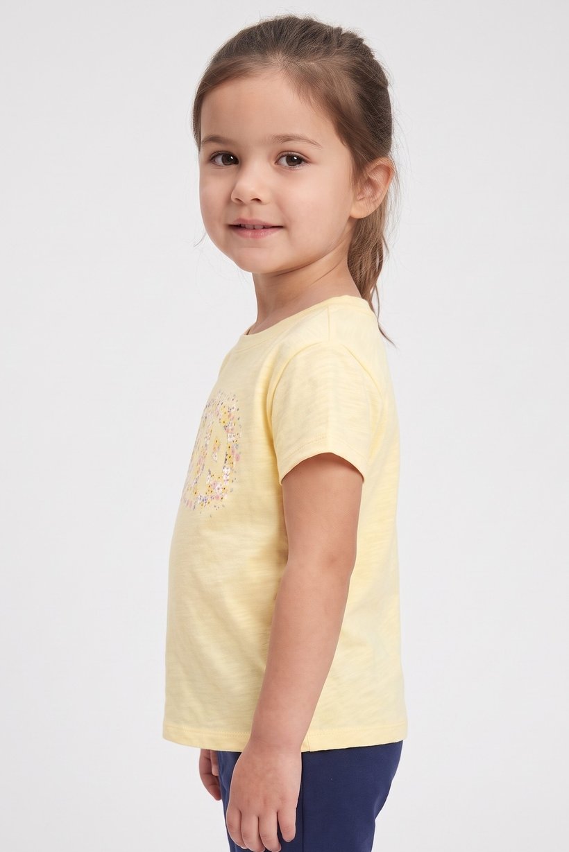 Toddlers Girl Short Sleeve Brand Logo Top, Light Yellow