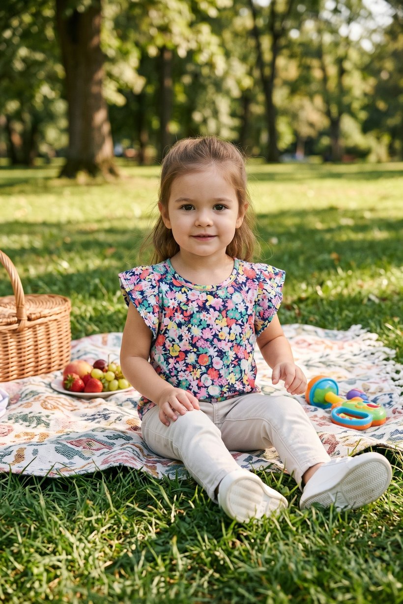 Toddlers Girl Allover Print Ruffle Sleeve Top, Multicolor