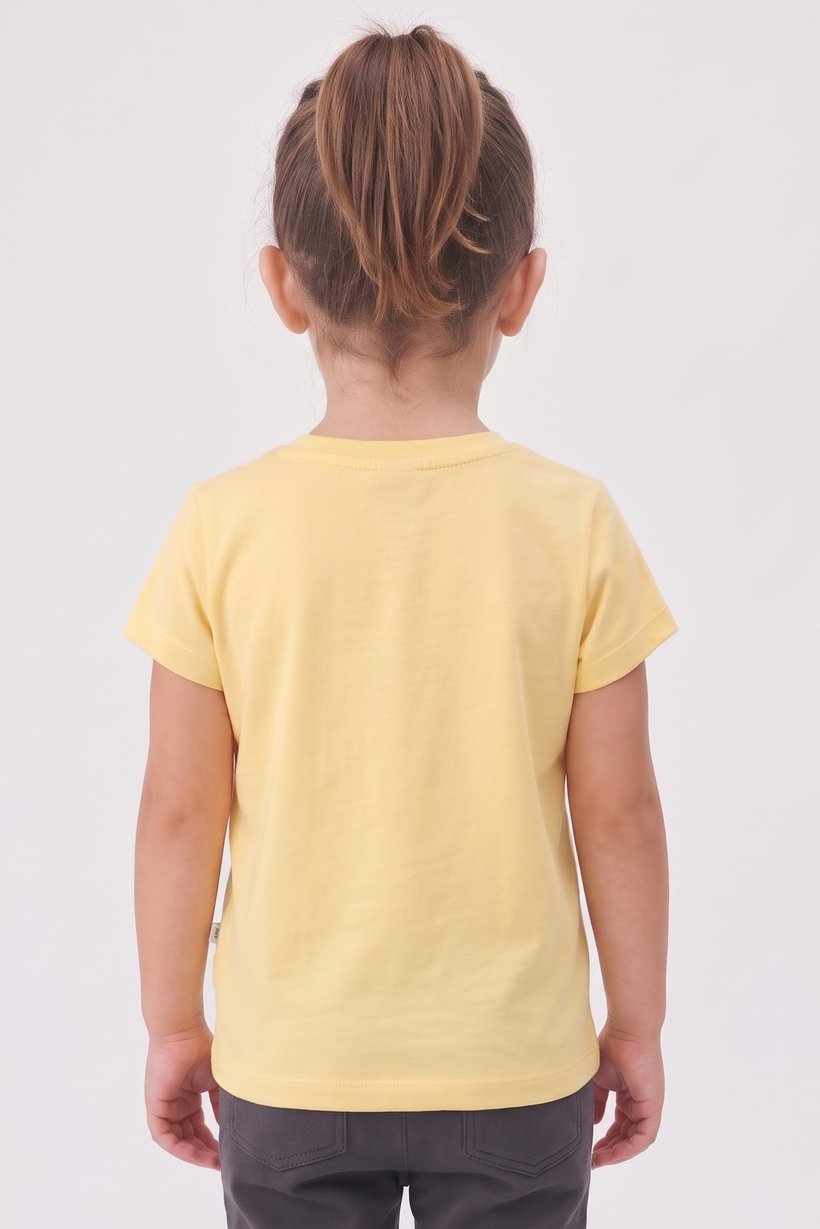 Toddlers Girl Short Sleeve Brand Logo Top, Yellow