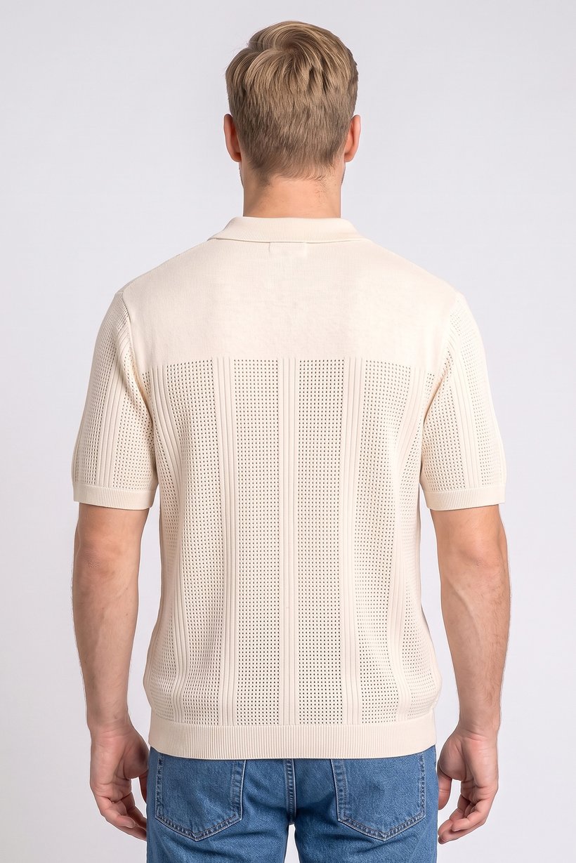 Men Regular Fit Eyelet Short Sleeve Polo Shirt, Beige