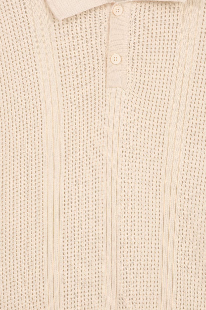 Men Regular Fit Eyelet Short Sleeve Polo Shirt, Beige
