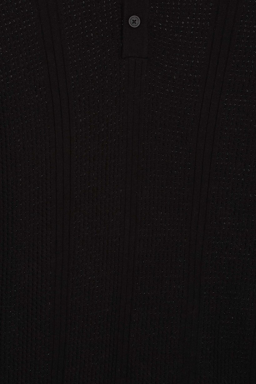 Men Relaxed Fit Eyelet Short Sleeve Polo Shirt, Black