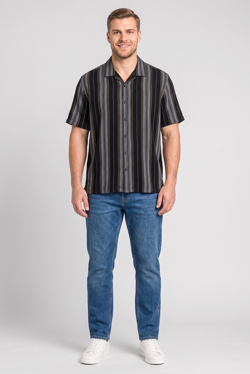 Men Relaxed Fit Short Sleeve Stripe Casual Shirt, Multicolor