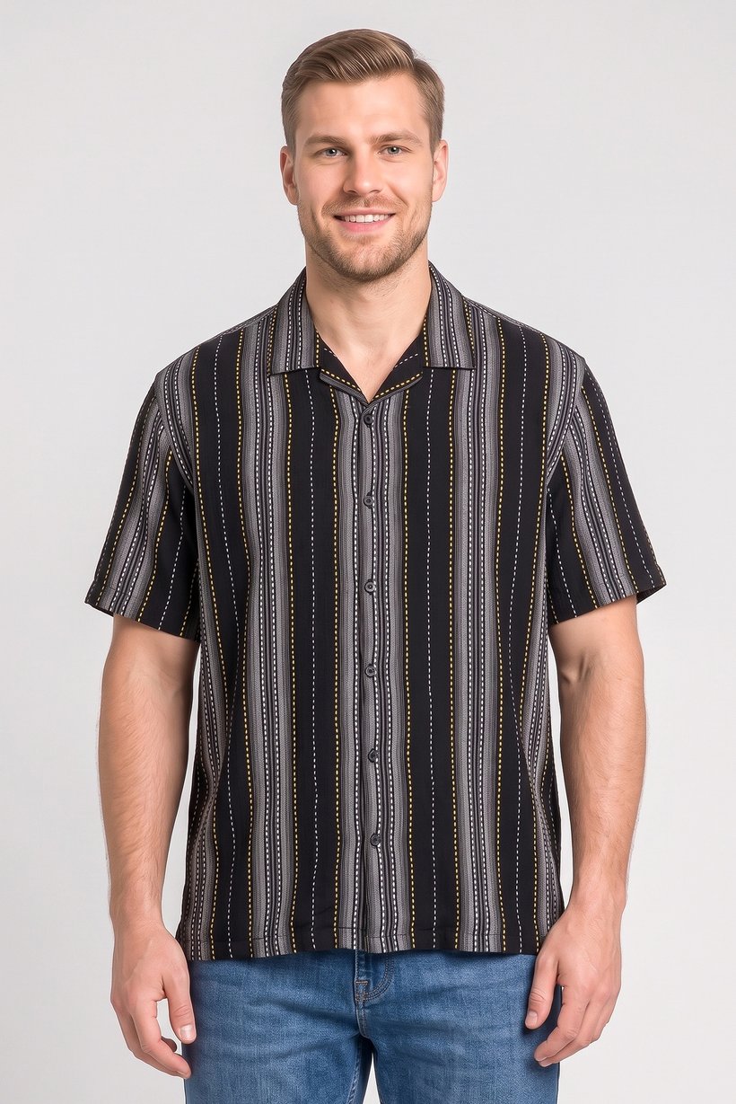 Men Relaxed Fit Short Sleeve Stripe Casual Shirt, Multicolor
