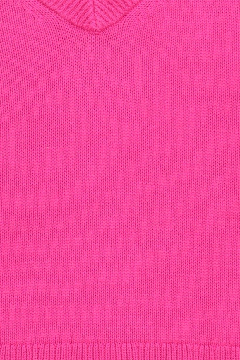 Kids Girl V Neck Ribbed Long Sleeve Sweater, Fuchsia