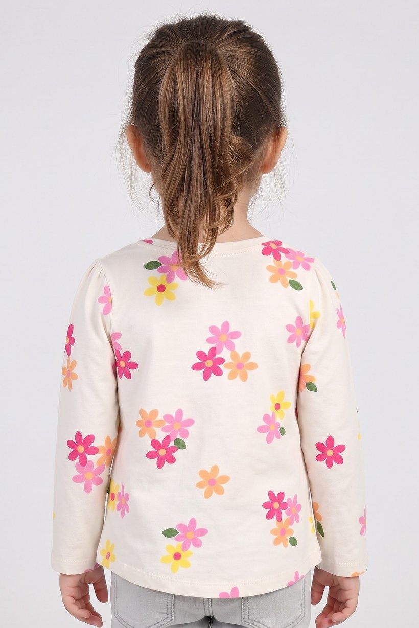 Toddlers Girl Crew Neck Floral Print Long Sleeve Top, Multicolor